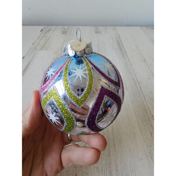 Radko glitter Ball silver pink pastel star ornament set Xmas tree - Picture 8 of 11